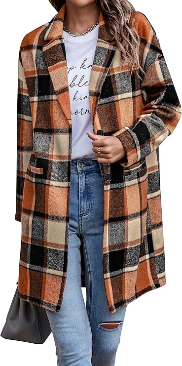 PRETTYGARDEN Women Plaid Shacket Jacket Trendy Fall Casual Button Wool Blend Tartan Trench Coat Winter Clothing with Pockets