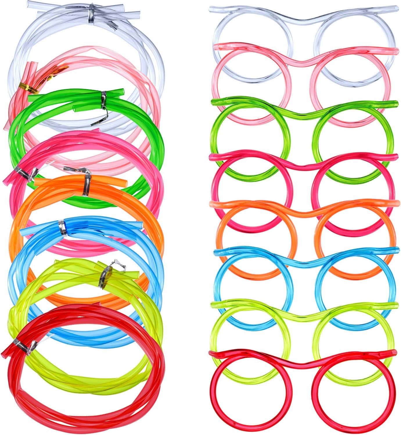 8 Pieces Silly Straw Glasses Crazy Fun Loop Straws Novelty Drinking Eyeglasses for Annual Meeting Fun Parties Birthday Assorted Colors