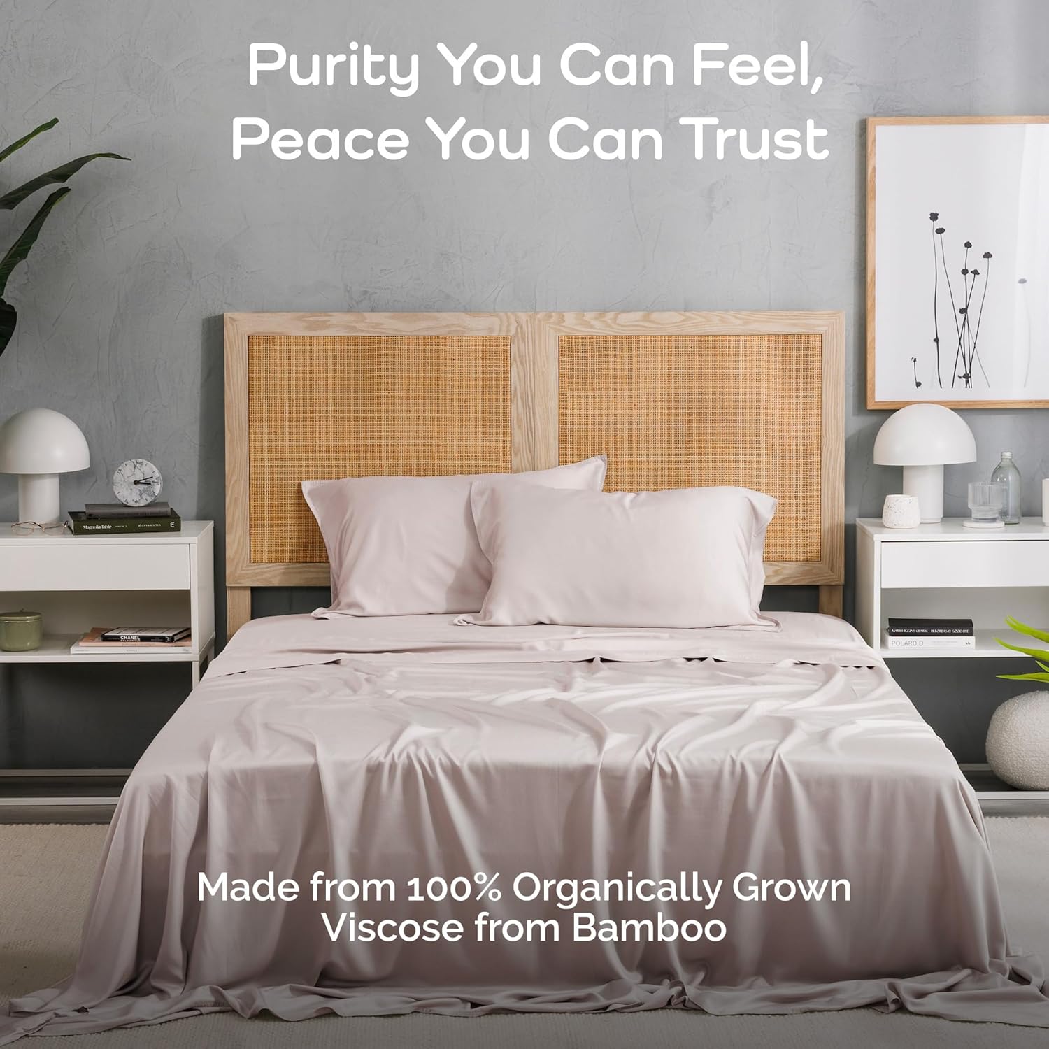 100% Viscose from Bamboo Sheets Queen Size, Super Soft Bedding Set, 4PC Cooling Sheets for Hot Sleepers, Vegan Silk Moisture Wicking, Organically Grown Bedsheet, Blush - 60" x 80" - Image 2