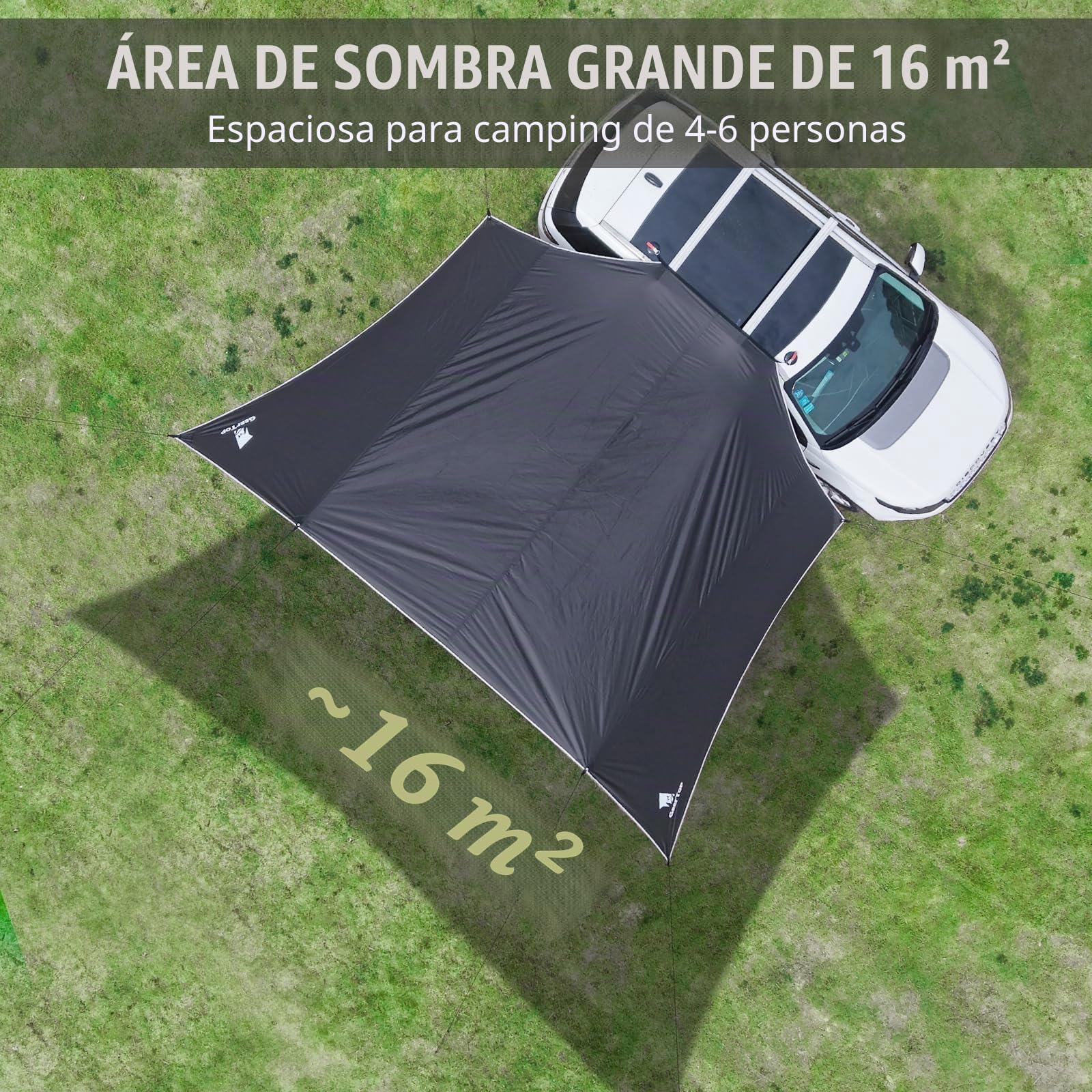 GEERTOP Toldo de 3,5 x 5,8 m, resistente al agua de 3000 mm, con 2 barras, toldo impermeable para coche, camping, SUV, MPV, autocaravana (gris)