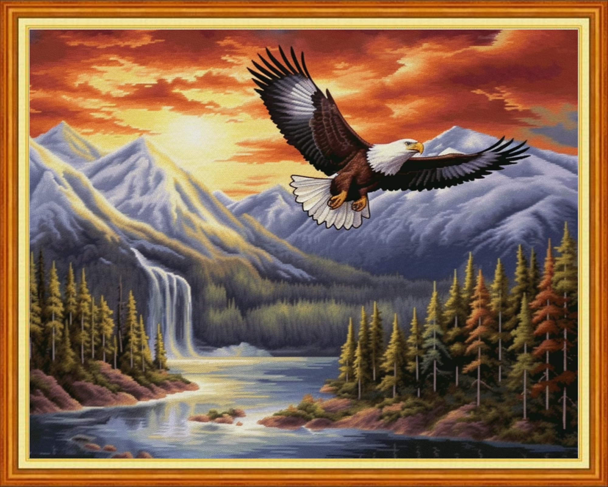 Dooxvey Cross Stitch Kits for Adults Stamped Full Range of Embroidery Starter Kits for Beginners 11CT Printed Cross Stitch Patterns Needlepoint Kits Stamped Crossstitch-River Eagles 16x20 inch