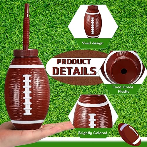 Miniatura 3 de Sumind 12 vasos deportivos de pelota con pajitas y tapas, vasos de plástico de 17 onzas a granel para niños, cumpleaños, fiestas temáticas,