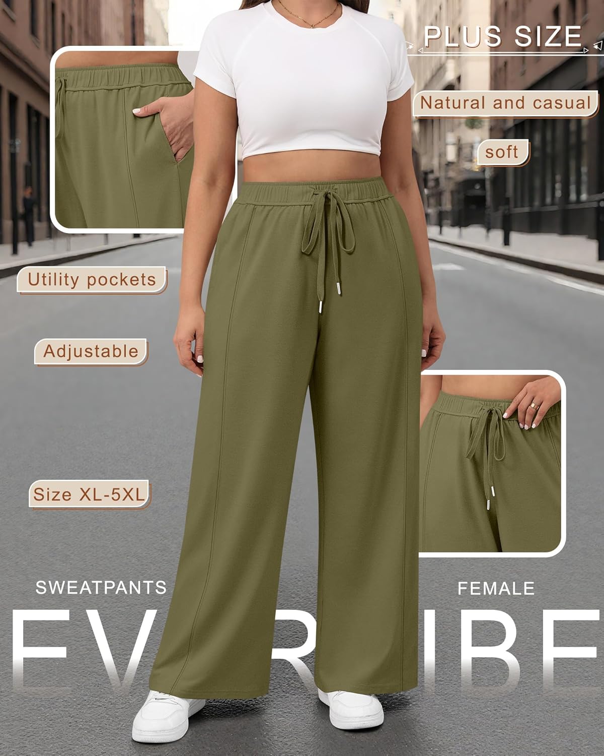 3 Pack Women's Plus Size Wide Leg Pants Trendy Double Side Seams High Waist Lounge Yoga Sweatpants with Pockets - Image 4