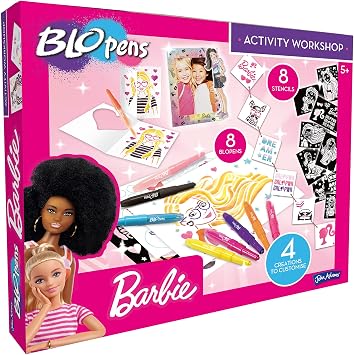 John Adams BLOPENS  Barbie Activity Set | 8 BLOPENS, 8 Stencils & 4 Customisable Creations | A New Way to Colour | Age 5+ | Great Gift Idea for Birthday & Christmas for Kids | Washable & Non-Toxic