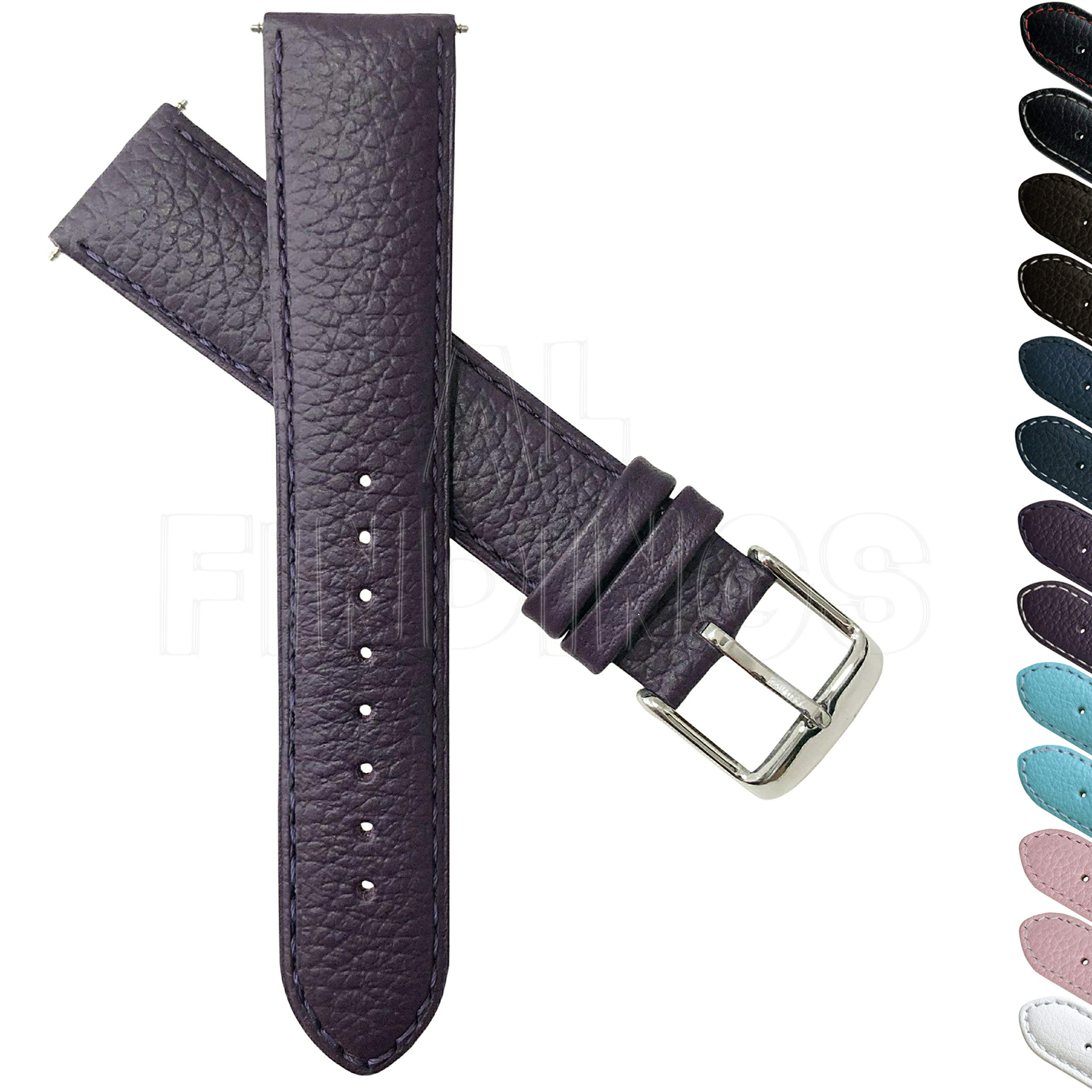 Jewellers Tools Men's Violet 16Mm Genuine Buffalo Grain Leather Watch Strap Band Ladies Padded Ss Buckle