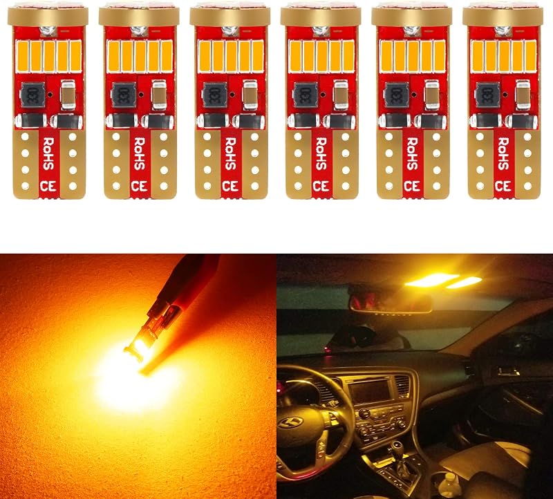 Lâmpada LED 194 T10 PHINLION âmbar amarela 4014 para iluminação automotiva – Pacote com 6