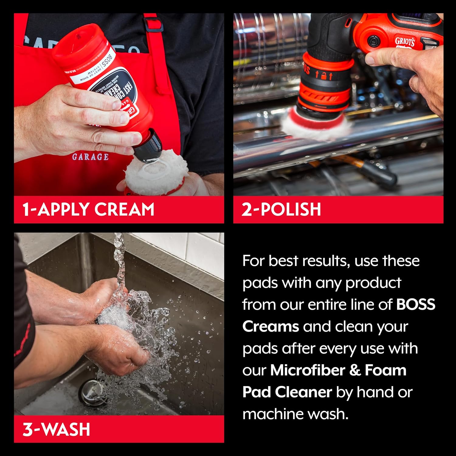 Griot's Garage BOSS 2” Microfiber Pads for Car Polishing and Detailing, Buffing Pads for Moderate and Severe Scratch Removal, Set of 4 - Image 4