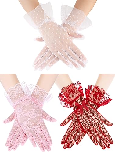 Guantes de encaje para mujer, guantes de fiesta de té, guantes cortos elegantes hasta la muñeca, guantes florales para cena, boda, fiesta de té