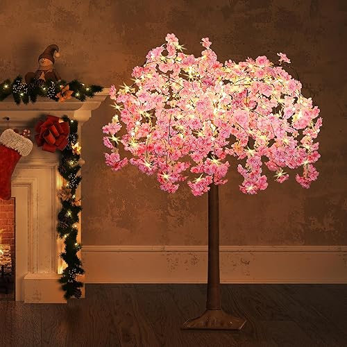 Miniatura 8 de OUSHENG Árbol de cerezo iluminado con luces LED para decoración interior, planta falsa iluminada con flor sintética para el hogar, boda, fiesta,