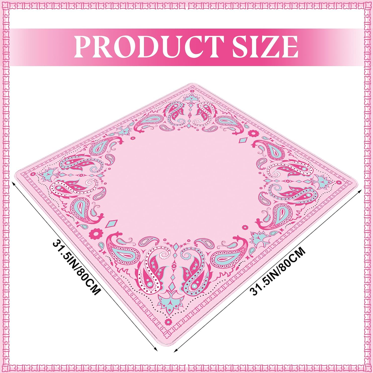31.5 in Paisley Mahjong Mat with Black Carrying Bag Multi Purpose Game Mat Anti-Slip Noise-reducing Rubber Table Cover for Mahjong, Card, Board, Tile Games (Pink)