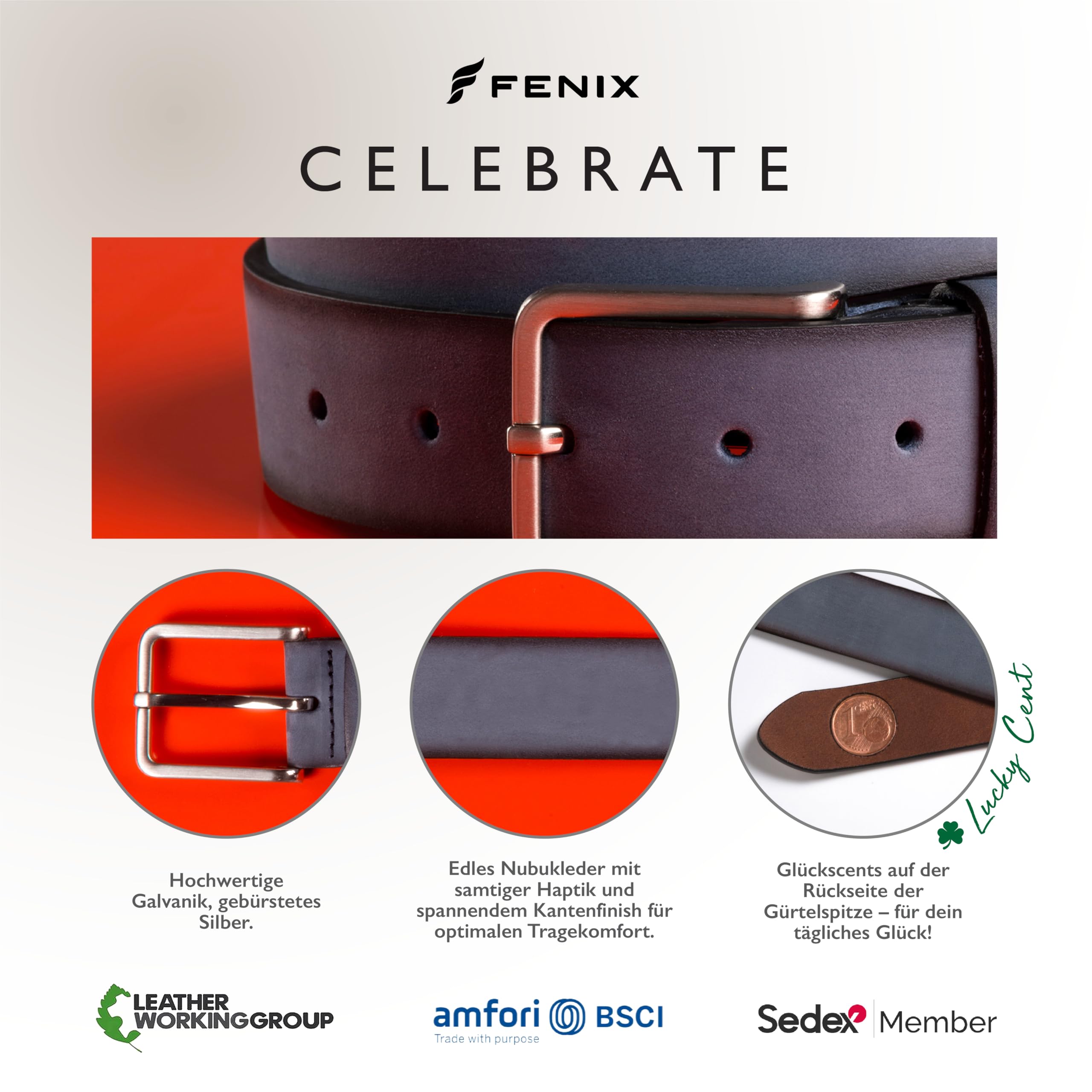 FENIX CELEBRATE Gürtel Herren, verstellbarer Ledergürtel Herren mit Schnalle, 35 mm breit, Gürtel aus Nubukleder