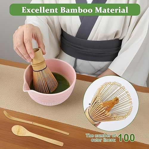 Miniatura 5 de PHILORN Juego de batidores de matcha, 9 piezas de cerámica macha, juego de batidor y tazón de matcha con boquilla, batidores, soporte, cuchara de