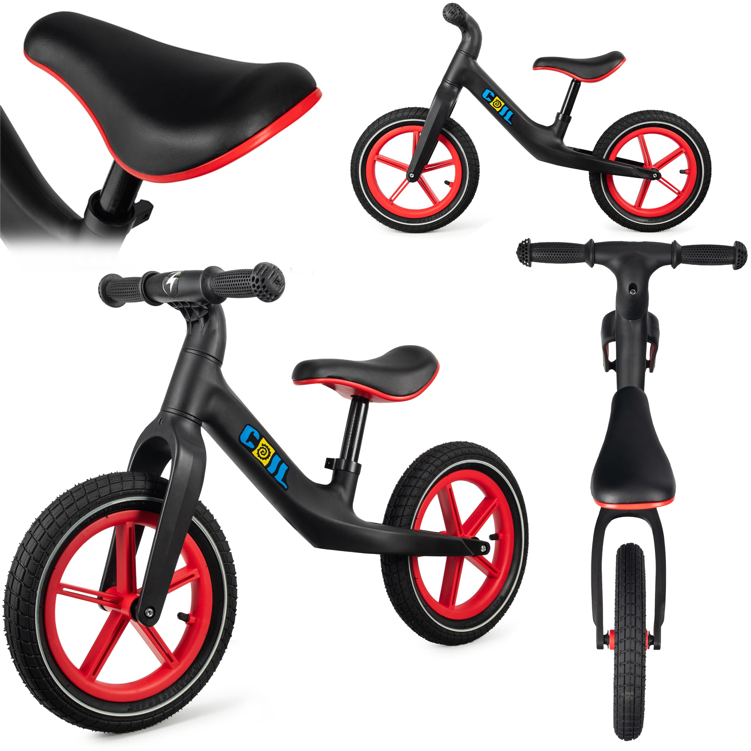 COIL Bicicletta da corsa per bambini, girello per bicicletta, antiscivolo, Balance Bike, telaio in nylon, ruote aeree da 12", seduta in eco-pelle, a partire da 2 anni e fino a 30 kg