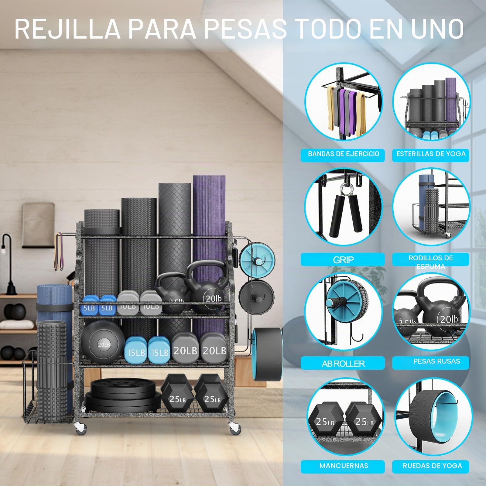 soporte para mancuernas y pesas rusas, entrenamiento de fuerza, capacidad de carga de 204 kg, soporte de disco ajustable, esterillas de yoga