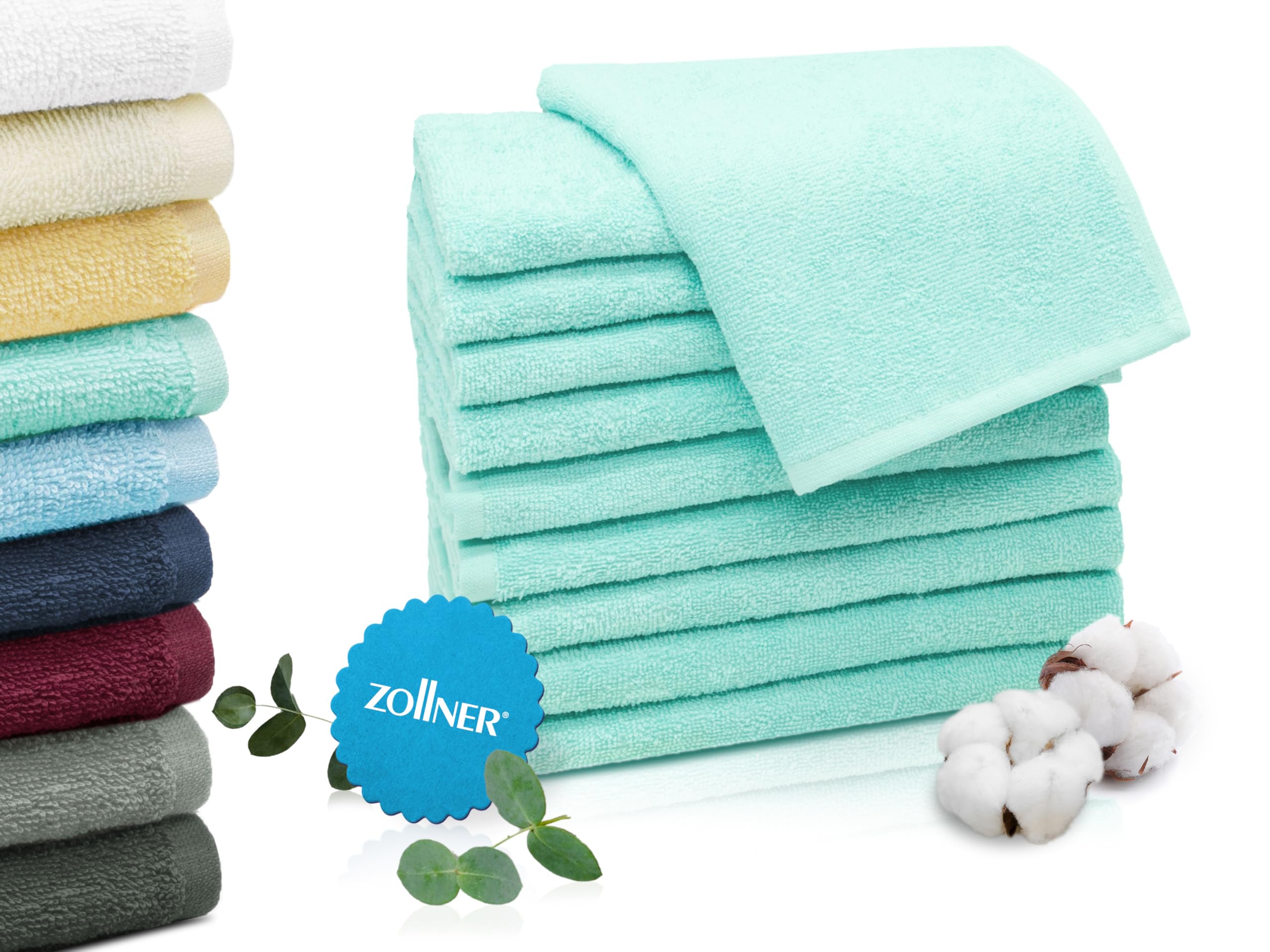 ZOLLNER 10er Set Gästehandtücher - saugstarke und weiche Mint-Tücher - Hotelqualität OEKO-TEX STANDARD 100 - waschbar bi
