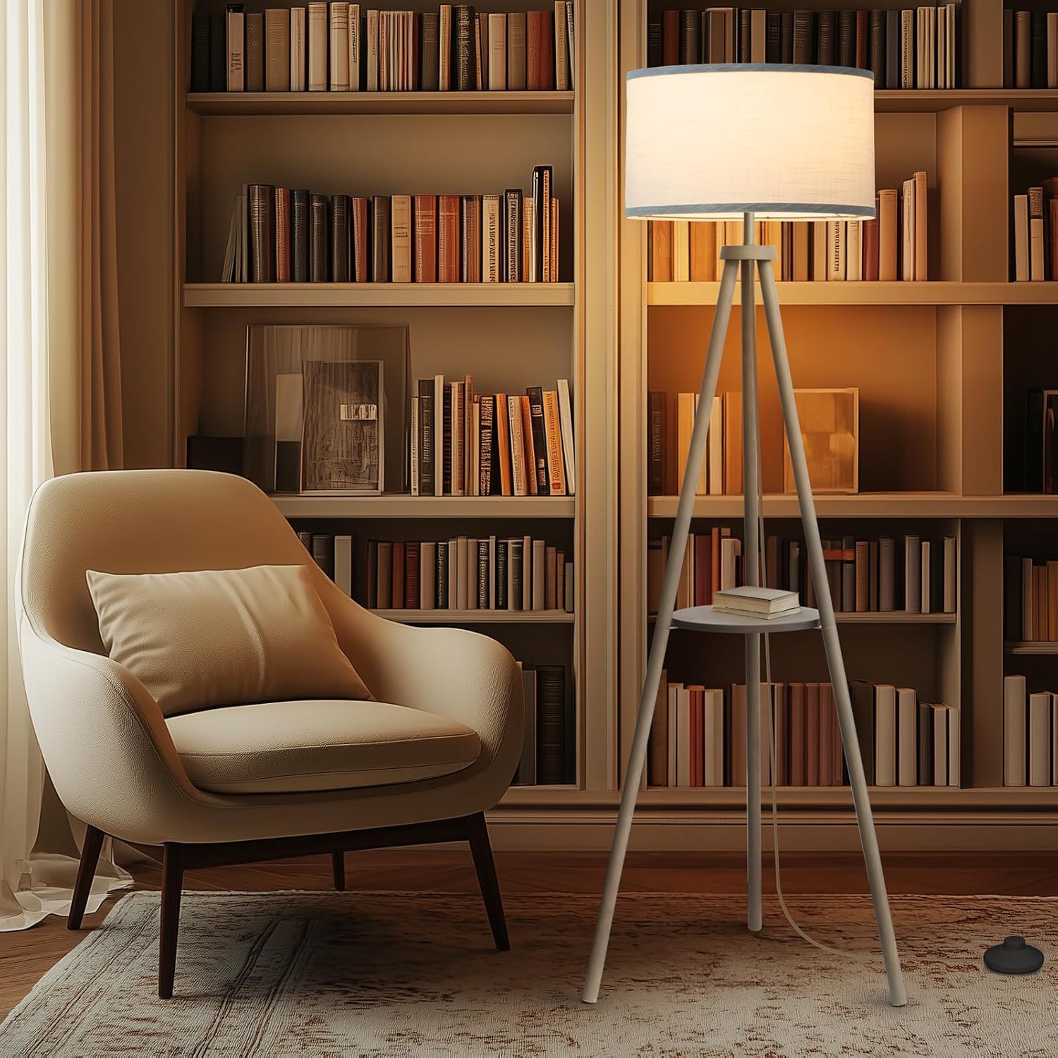 Floor Lamps for Living Room, Modern Standing Lamp with Shelf, 3 Color Temperature Led Bulb Tall Lamps with Foot Switch for Bedroom and Office, Grey