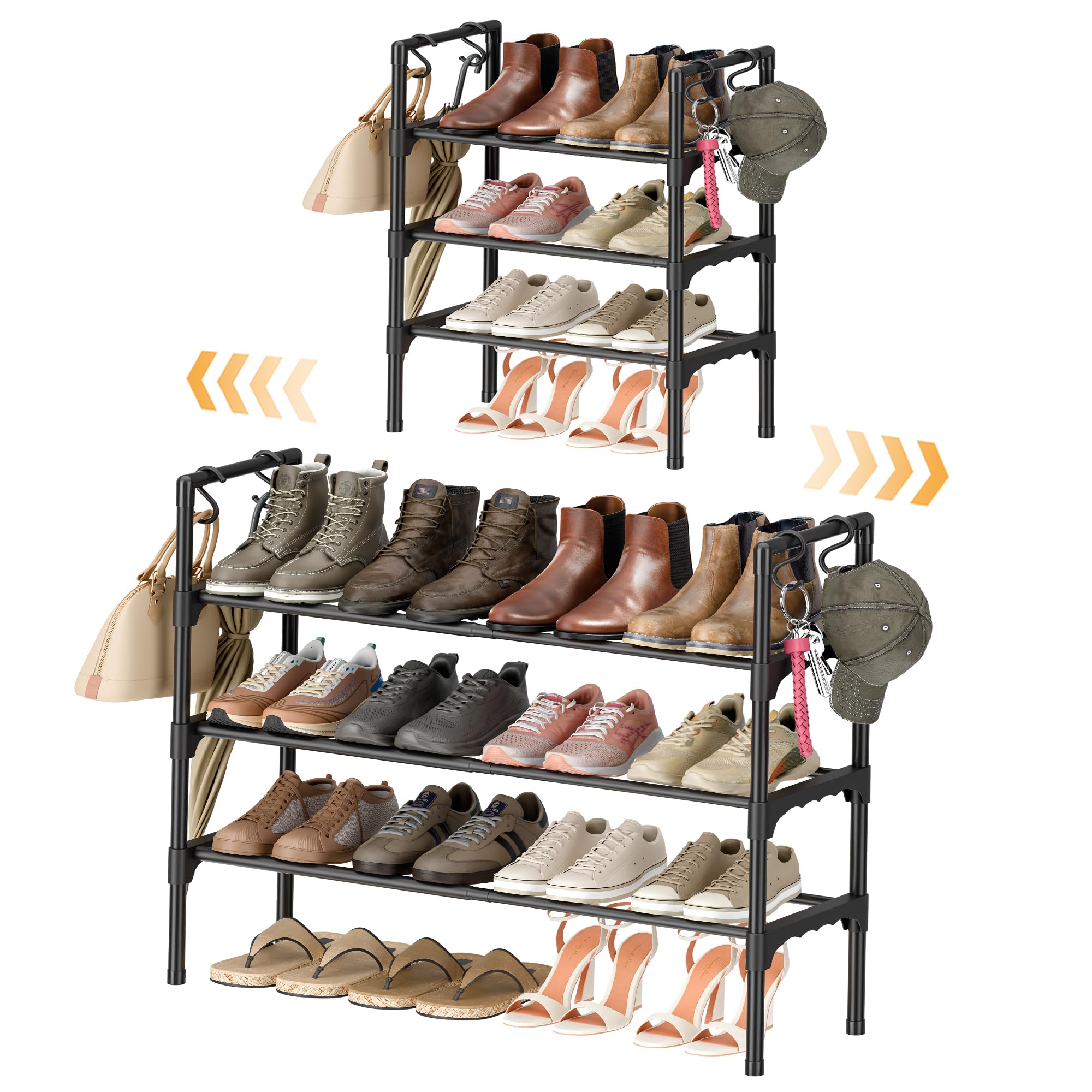 ENJOYBASICS Expandable Shoe Rack, 3 Tier Metal Shoe Storage Shelf, Black
