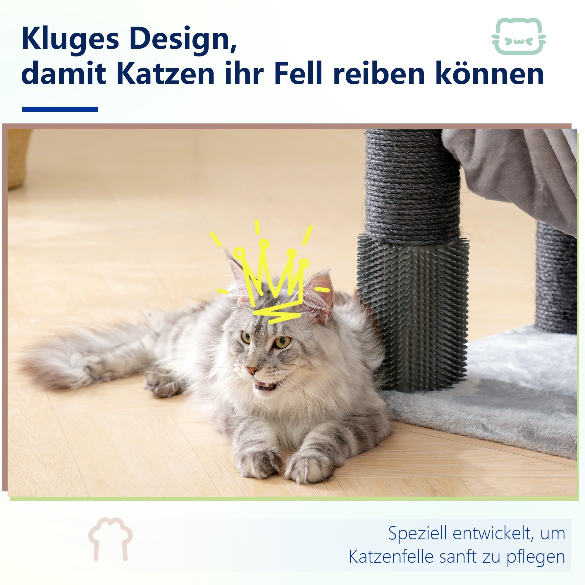 Hey-brother XXL Kratzbaum für Maine Coon, Sisal-Kratzpfosten(φ11cm), MPJ01W | 168cm Katzenbaum für groß Katzen, mit dicker Sisal-Kratzpfosten, Grosse Hängematte, 2 Plattformen, Höhle, Korb, Hellgrau