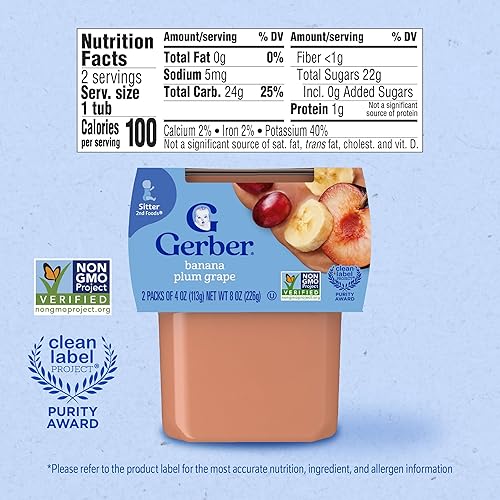 Vista 37 de Gerber 2nd Foods - Alimento para bebés, mezcla de puré de piña y pera, natural y sin OMG, tarros de 4 onzas, 2 paquetes con 8 unidades (16 unidades).