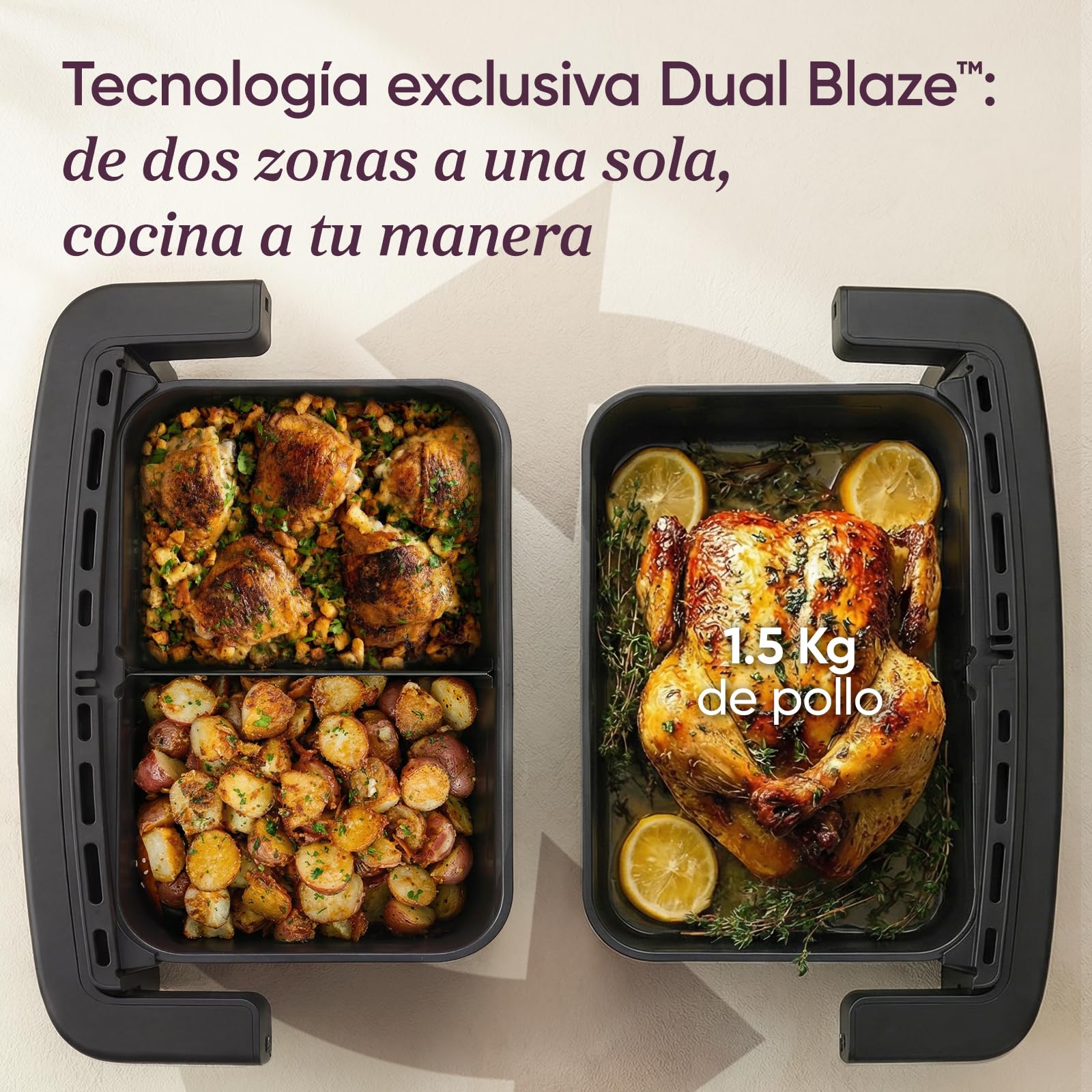 Cosori Freidora de Aire 8,6L Dual Blaze TwinFry Compact, sin PFAS ni Teflon | Revestimiento Cerámico sin PFAS, Tecnología Dual Blaze™, Divisor para 1 o 2 Zonas, Modos SYNC&Match, 6 Funciones, 2700W