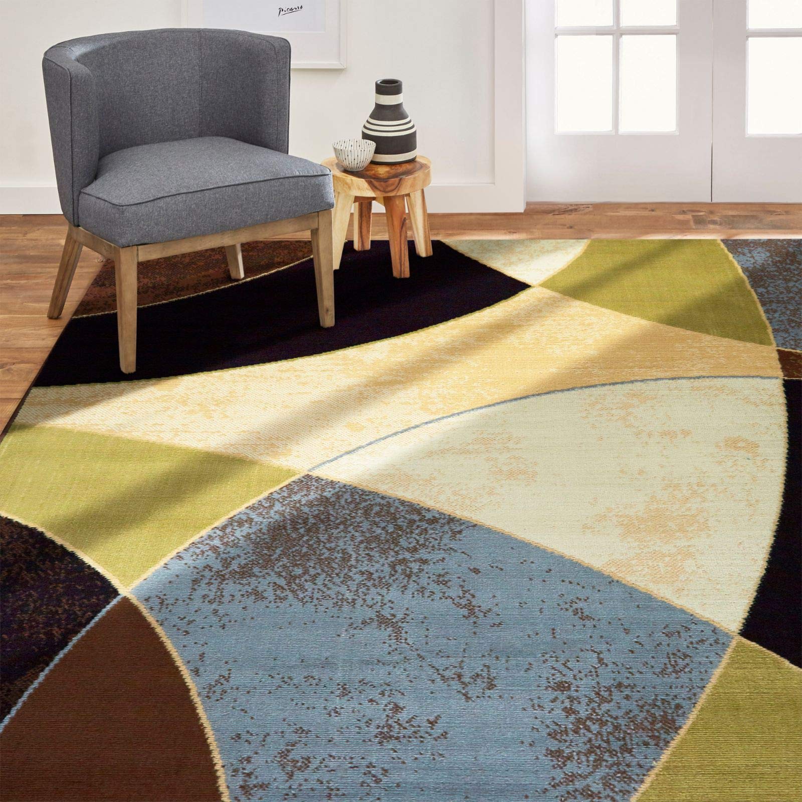 Home DynamixOptimum Napoli Area Rug 5'2" x7'2", Bold Geometric Shapes Brown/Beige/Blue