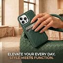 amazon basics Premium Vegan Leather Back Cover with Card Holder and Integrated Mobile Stand for iPhone 16 Pro Max – Slim Shockproof Wallet Case with Geometric Stitching [Green] gallery image