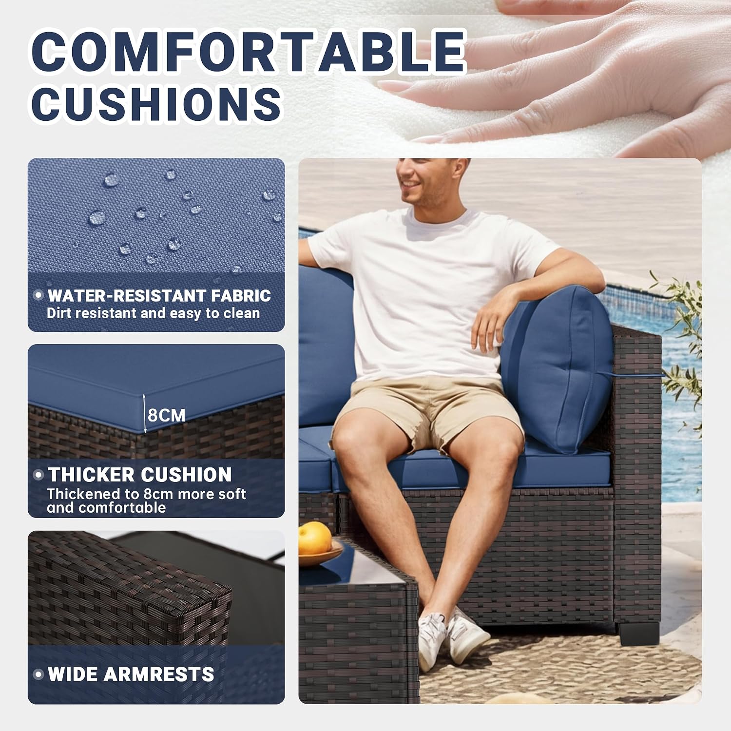 CHABATREE 7pcs Outdoor Patio Furniture Sets,Rattan Conversation Sectional Set,Manual Weaving Wicker Patio Sofa with Tea Table