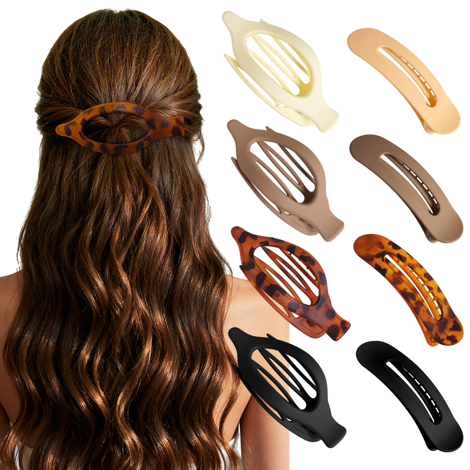 Flat Hair Clips 8 PCS Curved Design Hair Claw Clips for Thick Thin Hair Strong Hold No Slip Matte Hair Clips for Women and Girls Lying Driving