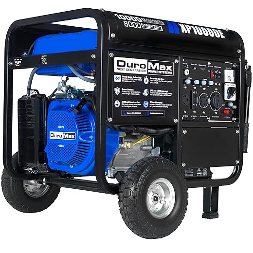 DuroMax XP10000E Gas Powered Portable Generator-10000 Watt Electric Start-Home Back Up & RV Ready, 50 State Approved, Blue/Black
