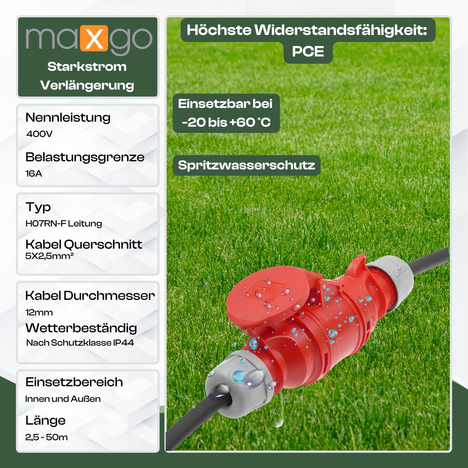 CEE Maschinen-Anschlussleitung 400V / 16A H07RN-F 5-polig (3P+N+PE) 5x2,5 mm² IP44 2,5-50m (2,5m)
