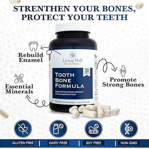 Miniatura 5 de Living Well with Dr. Michelle Fórmula de dientes y huesos suplemento con calcio para fortaleza ósea y soporte de esmalte dental, D3 + K2, 120