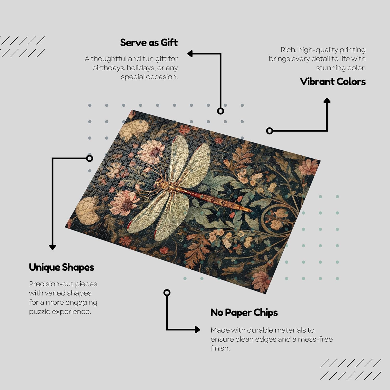 Vintage Floral Dragonfly Jigsaw Puzzle 1000 Pieces for Adults - Floral Puzzle Gift for Dragonfly Lovers - 1000pc Heritage Victorian Design Decor Puzzles (50x70cm / 19.685"x27.559")