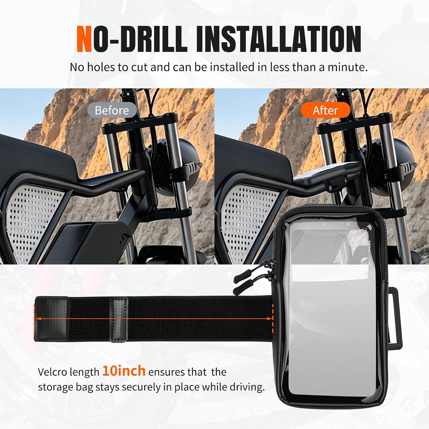 Electric Dirt Bike Frame Bag with Touch Screen, Nylon Battery Frame Storage Pouch Phone Bag Fit for Tuttio Soleil 01, Surron Light Bee S/X Ultra Bee, Talaria Sting MX3/R MX4 Pro, E Ride Pro