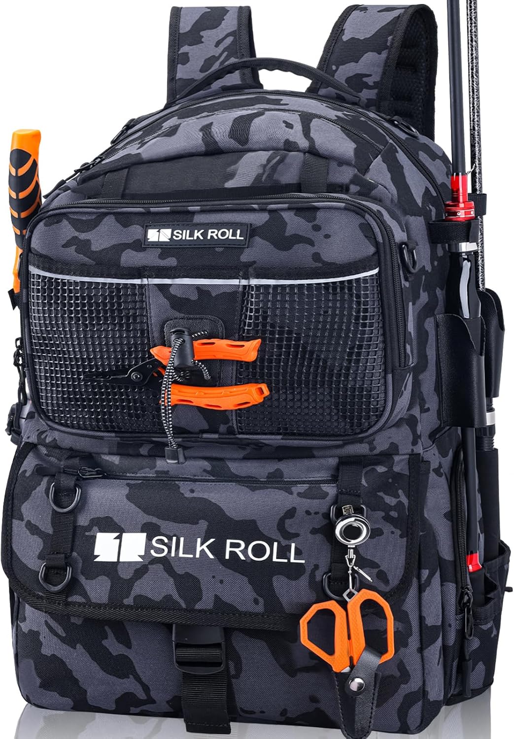 50L Fishing Tackle Backpack with Built-in Rod Holder Large Water-resistant Outdoor Fishing Bag