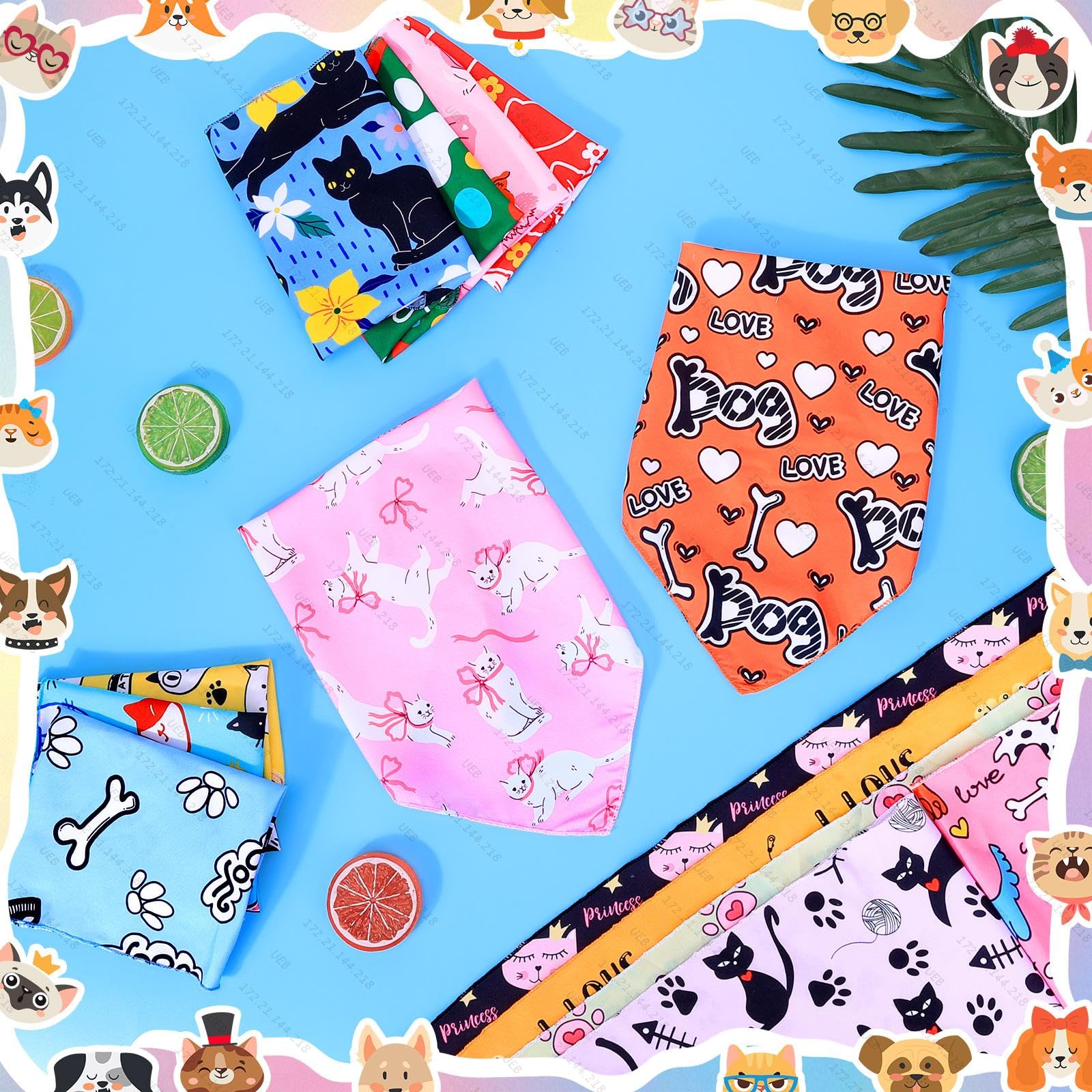Lot de 60 bandanas pour chien - Triangle doux - En polyester - Avec motif floral - Longueur réglable - Pour animaux de compagnie - Pour chiens et chats - Vacances - Festival