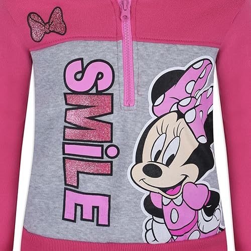 Miniatura 5 de Disney Minnie Mouse Pullover Half-Zip Fleece Hoodie for Girls, Pink and Gray