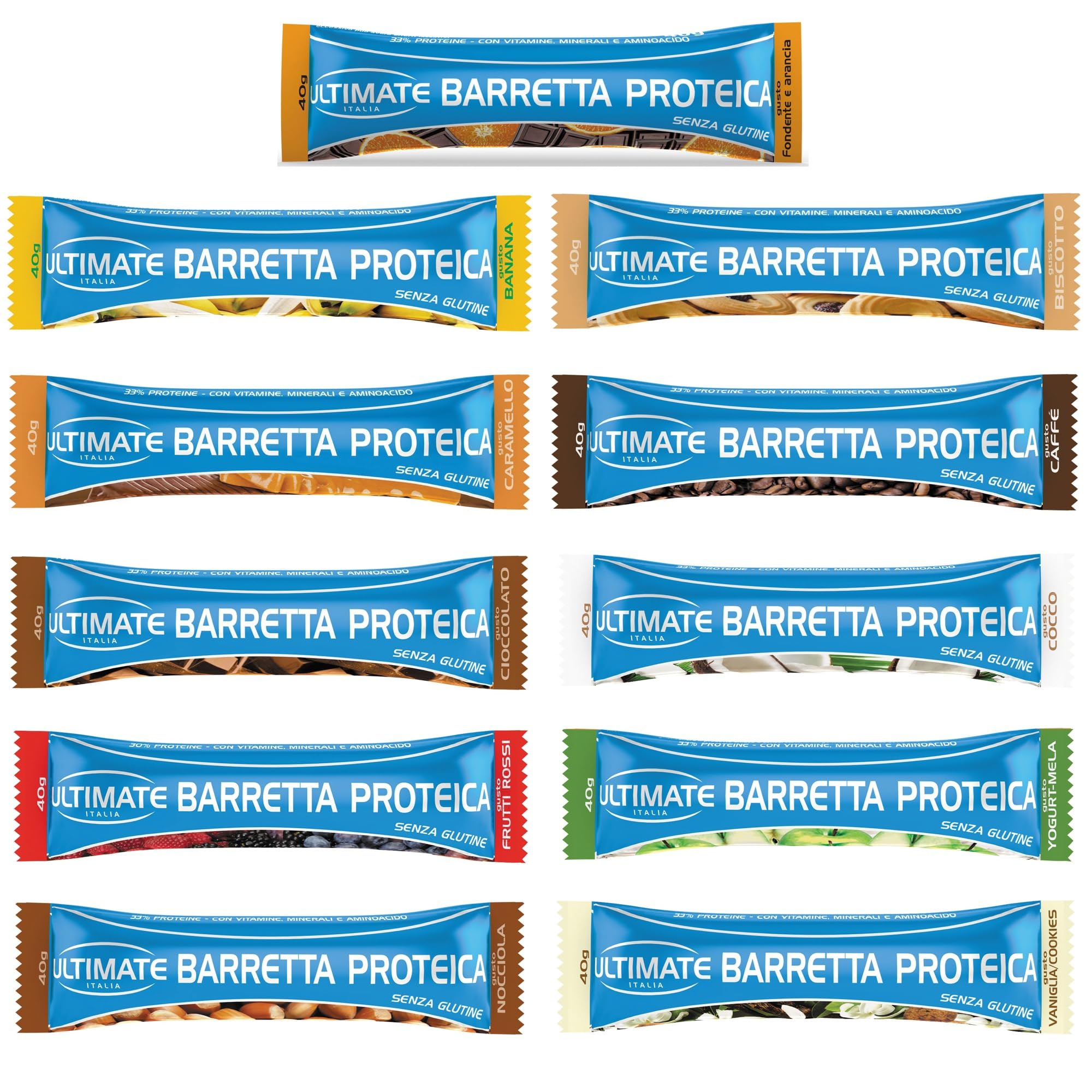 Ultimate-Italia | Barretta Proteica al 33% con vitamine e minerali | Box da 30 barrette proteiche da 40gr | Gusti Assortiti