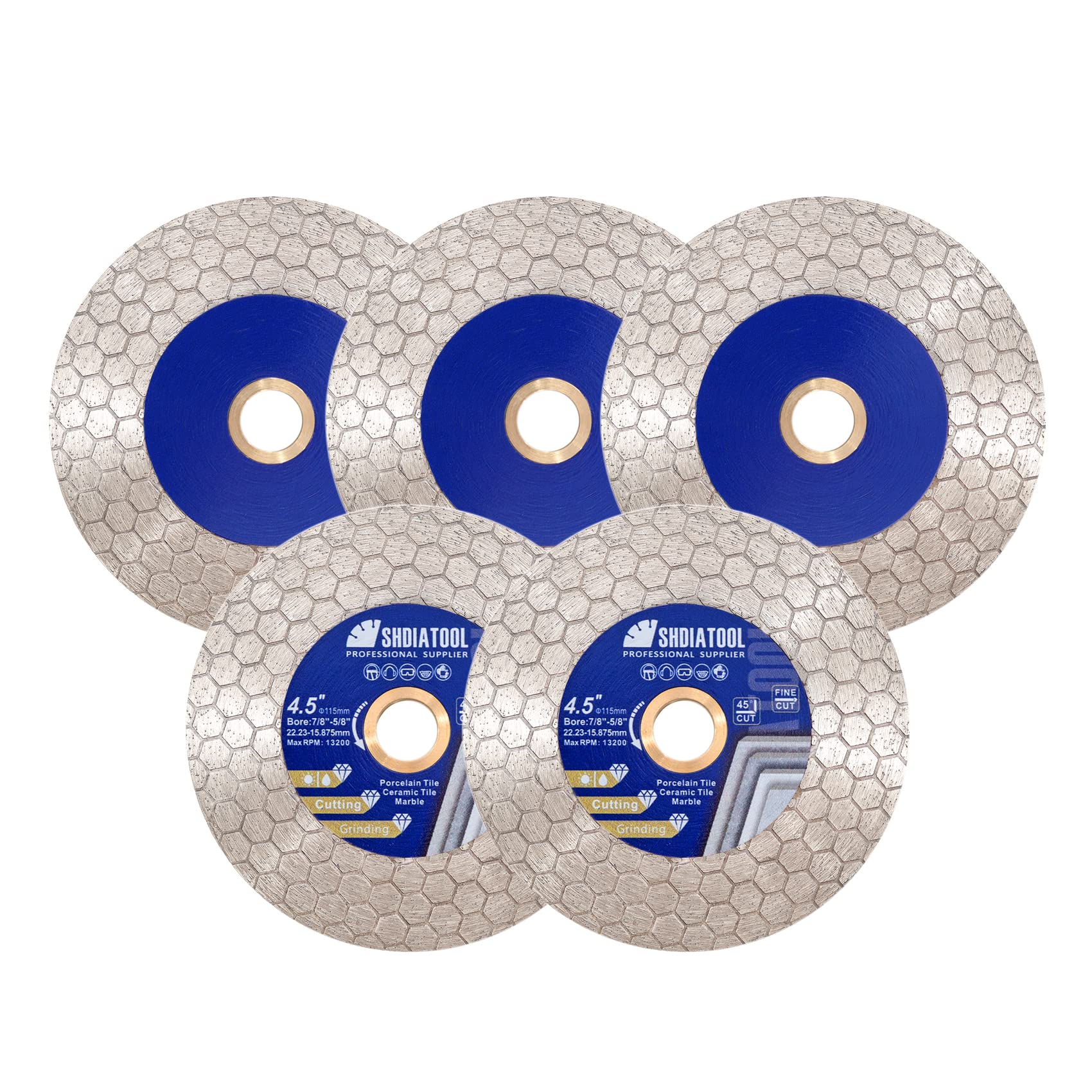 SHDIATOOL Tarcza do cięcia płytek diamentowych tarcza do cięcia 4,5 cala/115 mm 5 szt. cięcie i szlifowanie porcelanowa płytka granit marmur ceramiczny mur