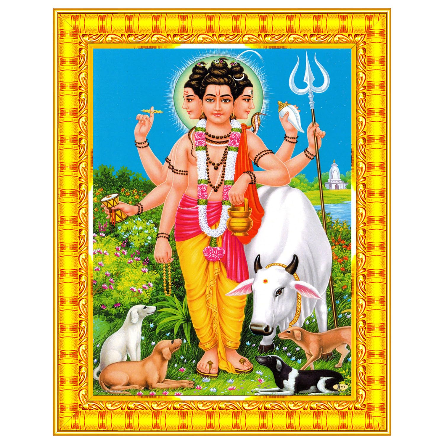 Pavan Photo Laminations, Lord Sri Guru Dattatreya Bhagwan Dattaguru Datta Maharaj Gurudatta Dattathreya Dathatreya Murti God Photo Frame, Small Size for Pooja Room 16x21cm, R841S