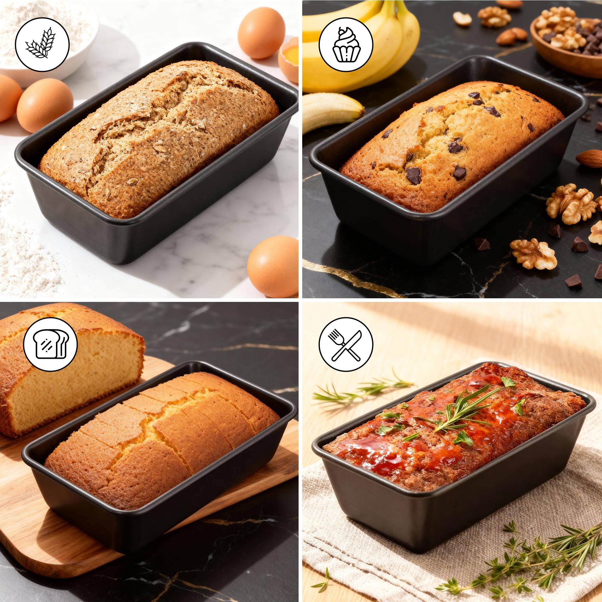 Wrenbury Pro-Set mit 2 Kastenformen mit Antihaftbeschichtung, 0.5 kg und 0.9 kg Kastenform, hohe Leistung, doppellagig, BPA-frei, antihaftbeschichtet, Backform für Brot und Kastenform zum Backen