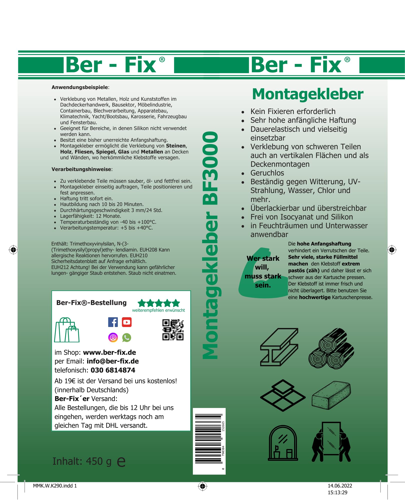 Ber-Fix Montagekleber nur Kleber extra stark weiß 3er Pack | Montagekleber nur Kleber weiß 3er Pack: Montagekleber für Kleben statt Bohren: geeignet für Leisten, Platten