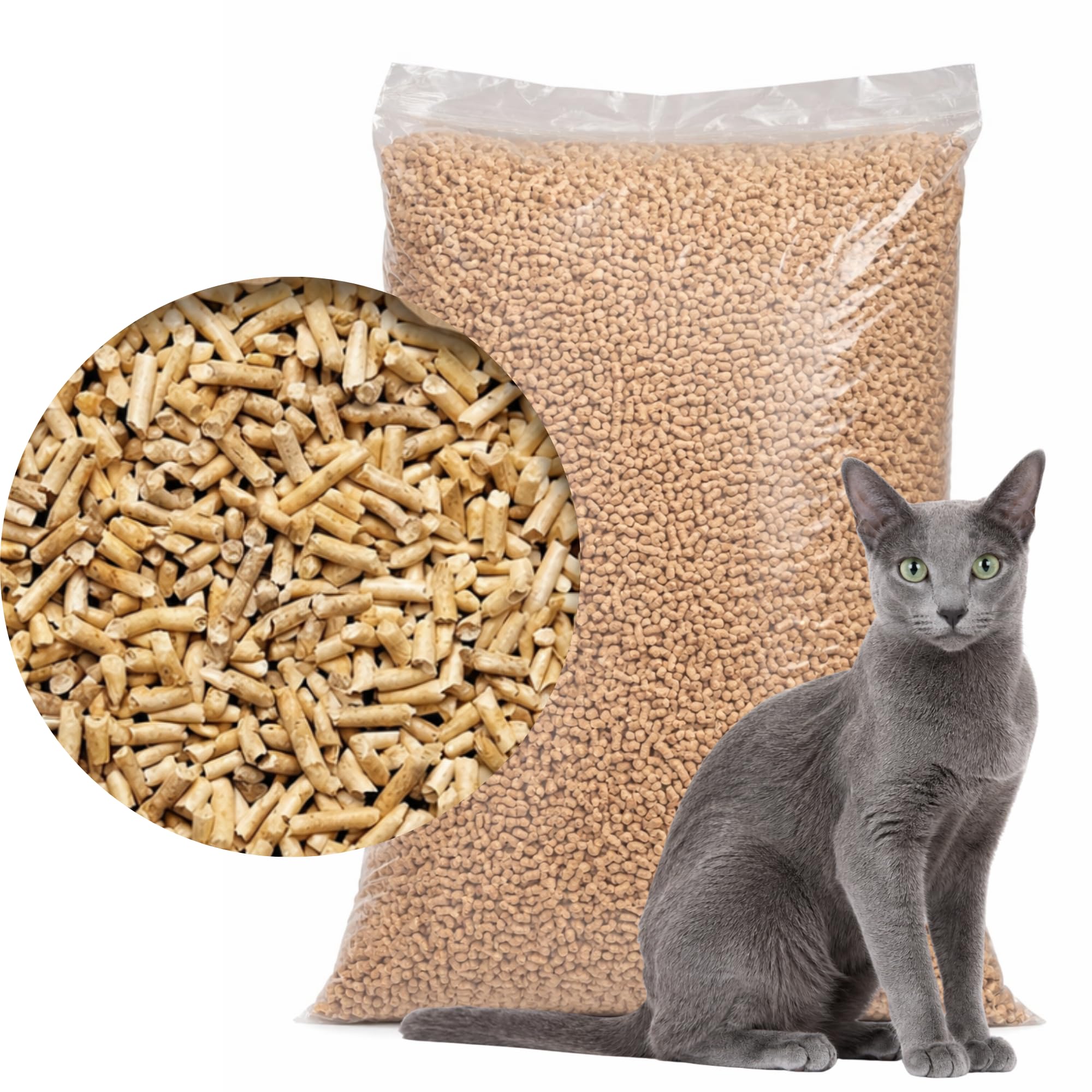 Żwirek drewniany dla kota 15 kg 30 l, pellet sosnowy, naturalny, biodegradowalny, chłonny, dla kotów, królików i gryzoni
