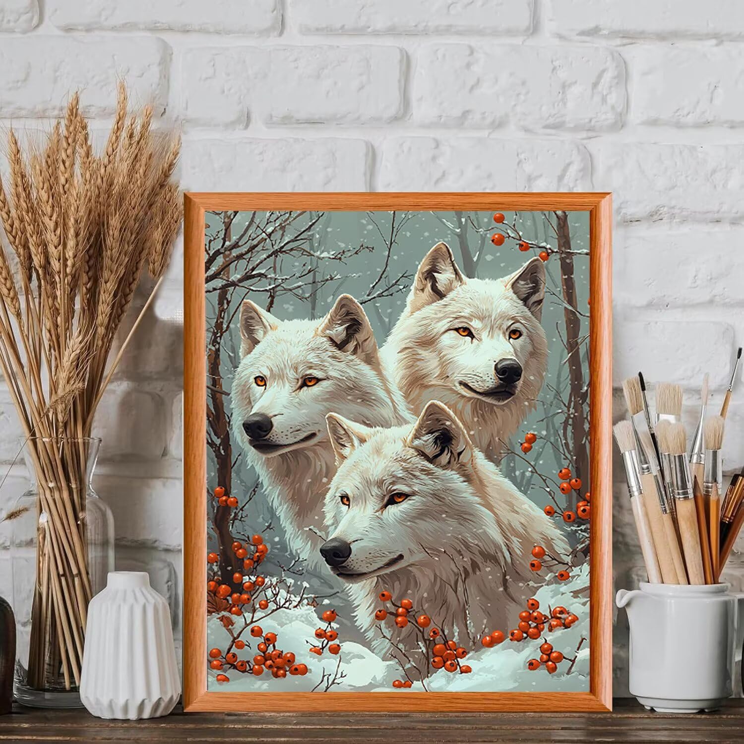 WEISHIWE Malen nach Zahlen Erwachsene Beere mit Wolf, 70x90cm x-490 | Malen nach Zahlen Erwachsene Leinwand Kit, DIY Handgemalt Ölgemälde Set mit 3-Pinseln und Acrylfarbe für Wanddeko,Ohne Rahmen