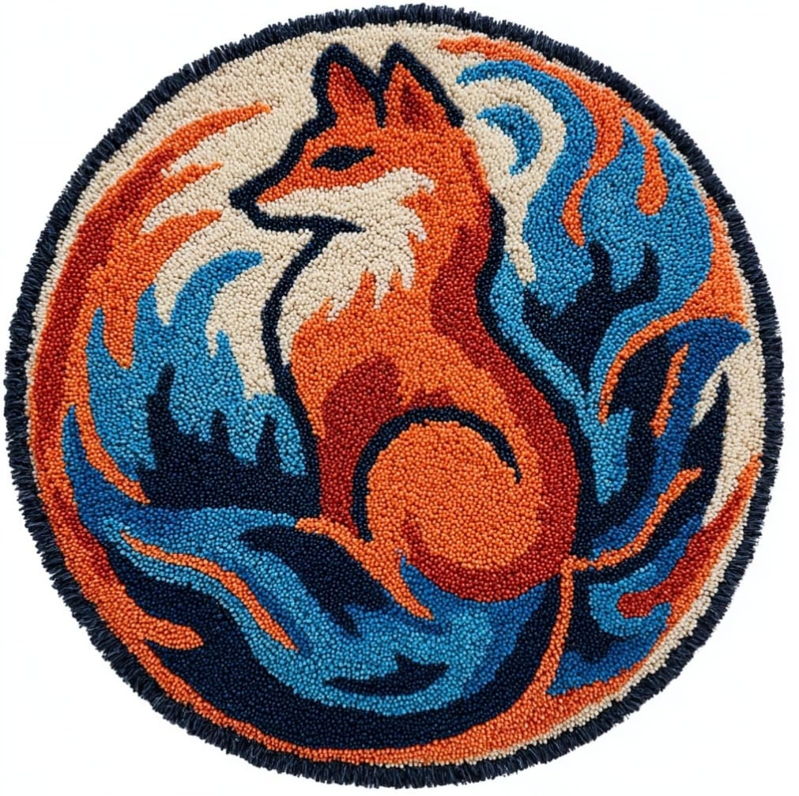 WallustrioaW DIY Latch Hook Rug Making Kit for Adults Kids,Animal Fox,Handmade Rug Crochet Yarns DIY Door Mat Kits for Home Decor Festival Gift,50x50cm