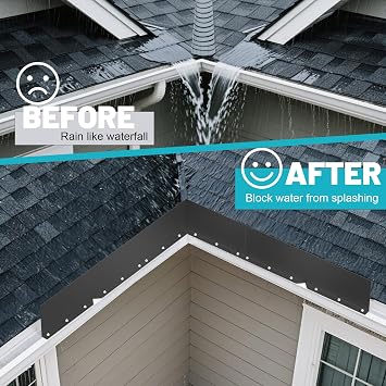 4 Pcs Gutter Valley Splash Guards, Aluminum Roofing Gutter Guard with Screws, Foldable Roof Rain Diverter for House Shingle Roofs Corner, Valley, or Straight, Black