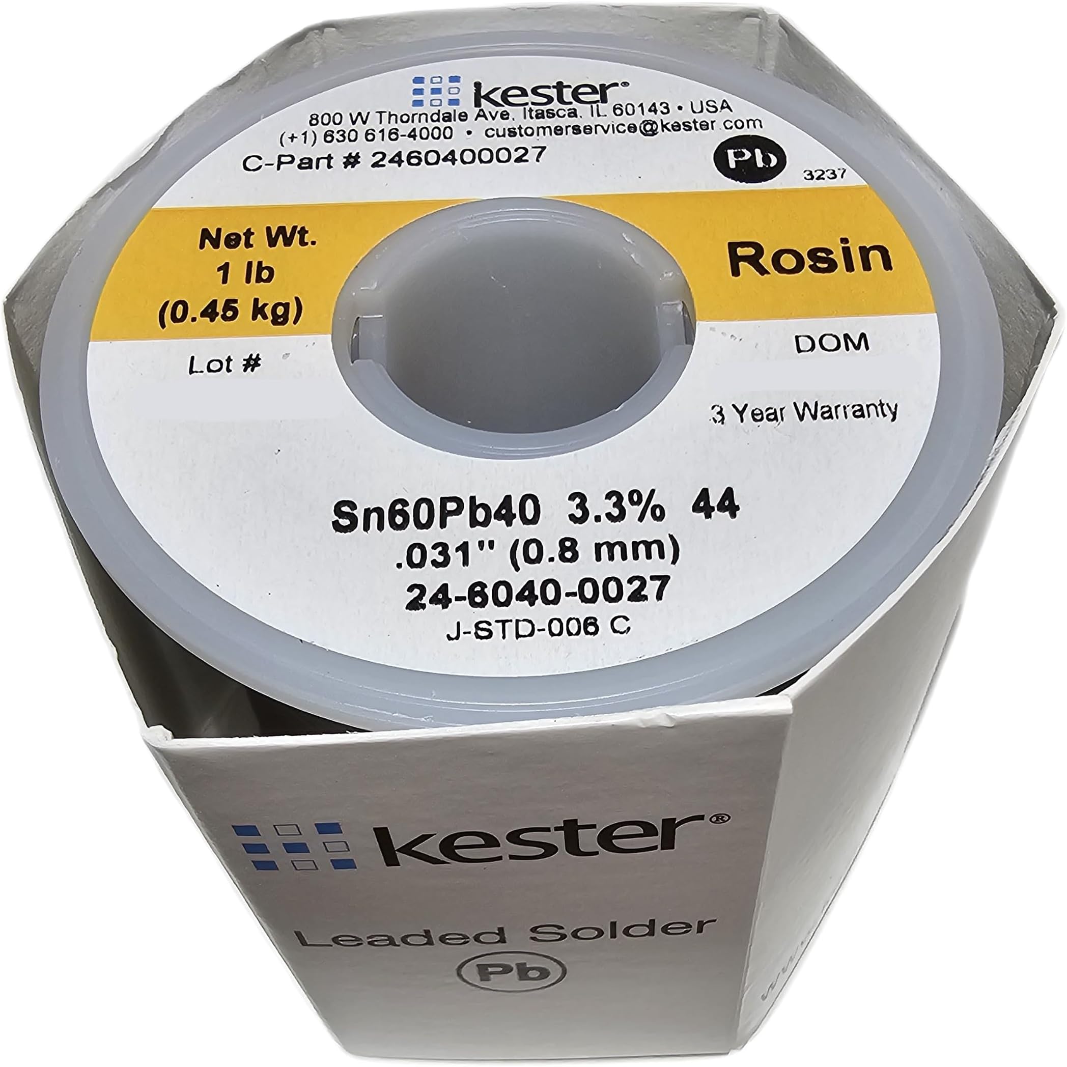 KESTER SOLDER 32117 24-6040-0027 60/40 Stand, 0.031" Diamete