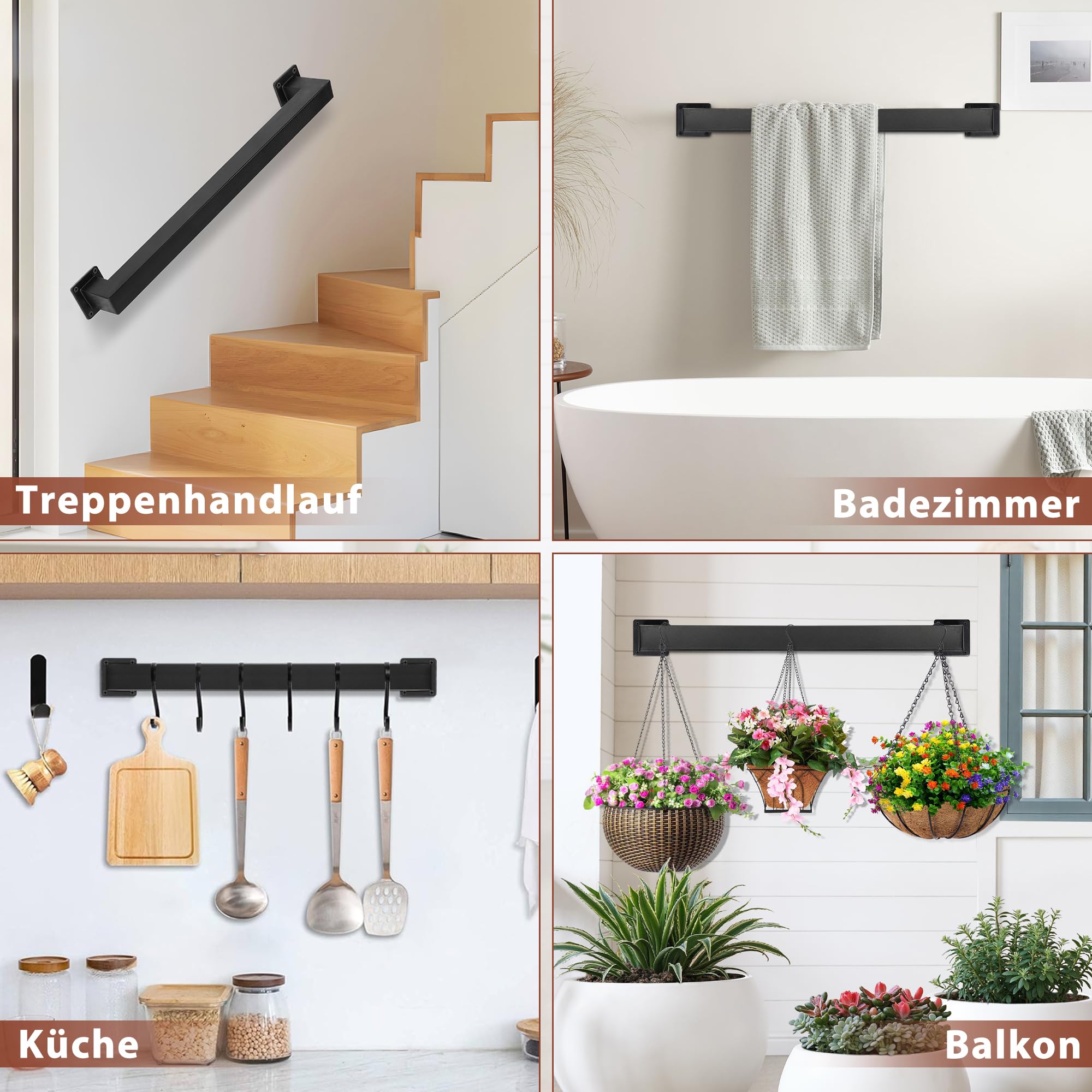 OUUTMEE Pasamanos de 90 cm de tubo cuadrado de acero al carbono, adecuado para uso interior y exterior, barandilla de escalera, altura 7,5 cm, negro