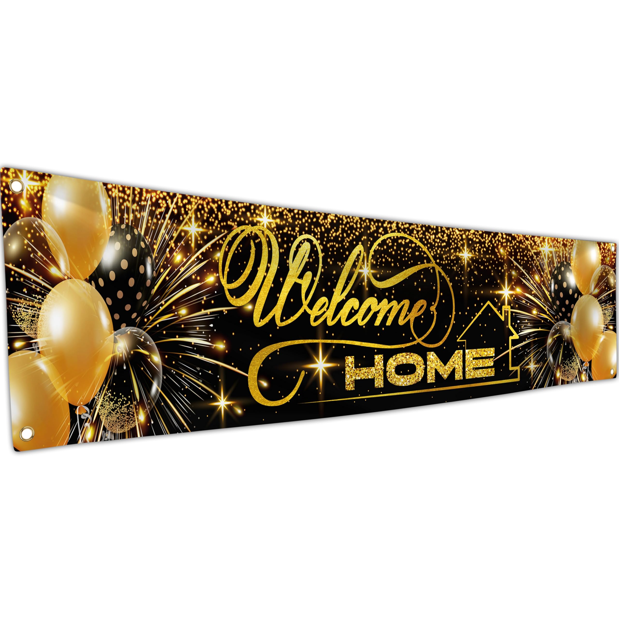 Welcome Home Banner - Welcome Back banner - Welcome Home decorations - 180 x 40cm with picture of Welcome Home Balloon - We Missed You Banner (Black and Gold)