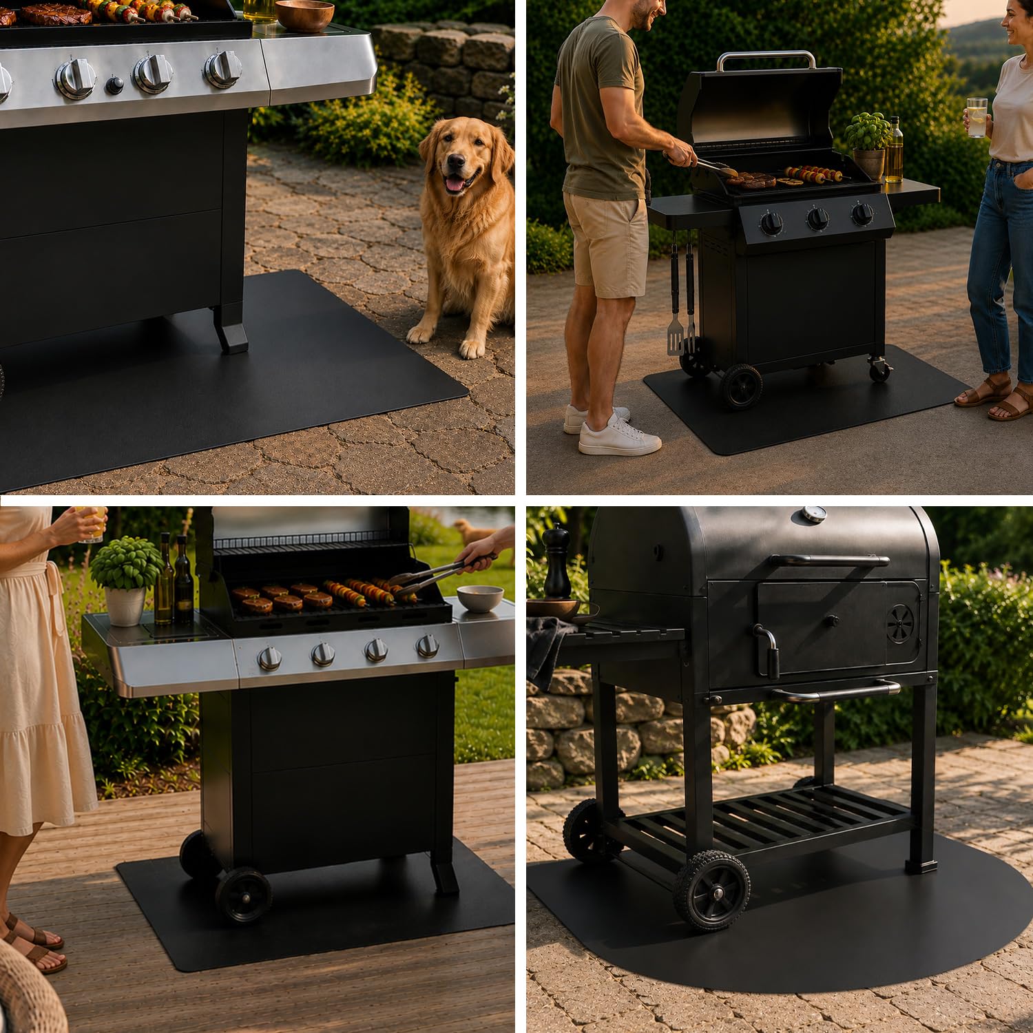 Ochronna Blacha pod Grill BBQ 80x90 cm | Osłona Trawy i Podłogi przed Spaleniem | Skuteczna Ochrona przed Olejem i Brudem | Płyta na Tars, Patio i do Ogrodu - Czarna Stal Malowana Proszkowo