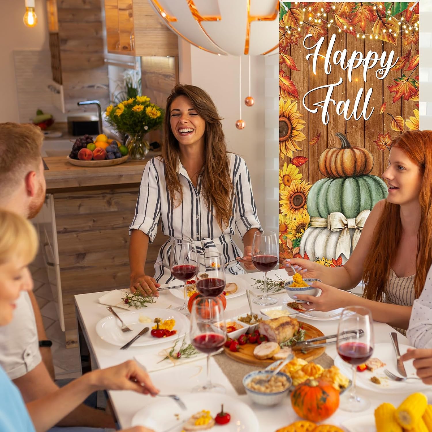 4 Pcs Seasonal Door Cover Decorations Welcome Winter Christmas Door Cover Spring Summer Fall Winter Party Decorations Large Front Banner Background for Seasonal Welcome Holiday Christmas Party Indoor Outdoor Decor